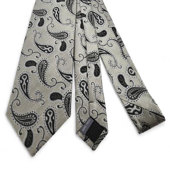 Vintage BEL‎ HOMME Silk Tie Silver Grey Paisley Hand Mde THICK 3" x 59" Necktie - Picture 1 of 16